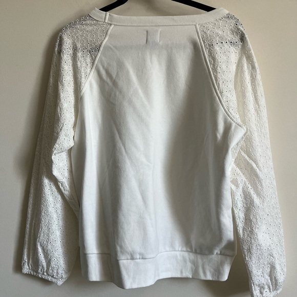 Gap Relaxed White Eyelet Crewneck Cotton Sweatshirt Womens Size Medium EUC - Picture 5 of 15